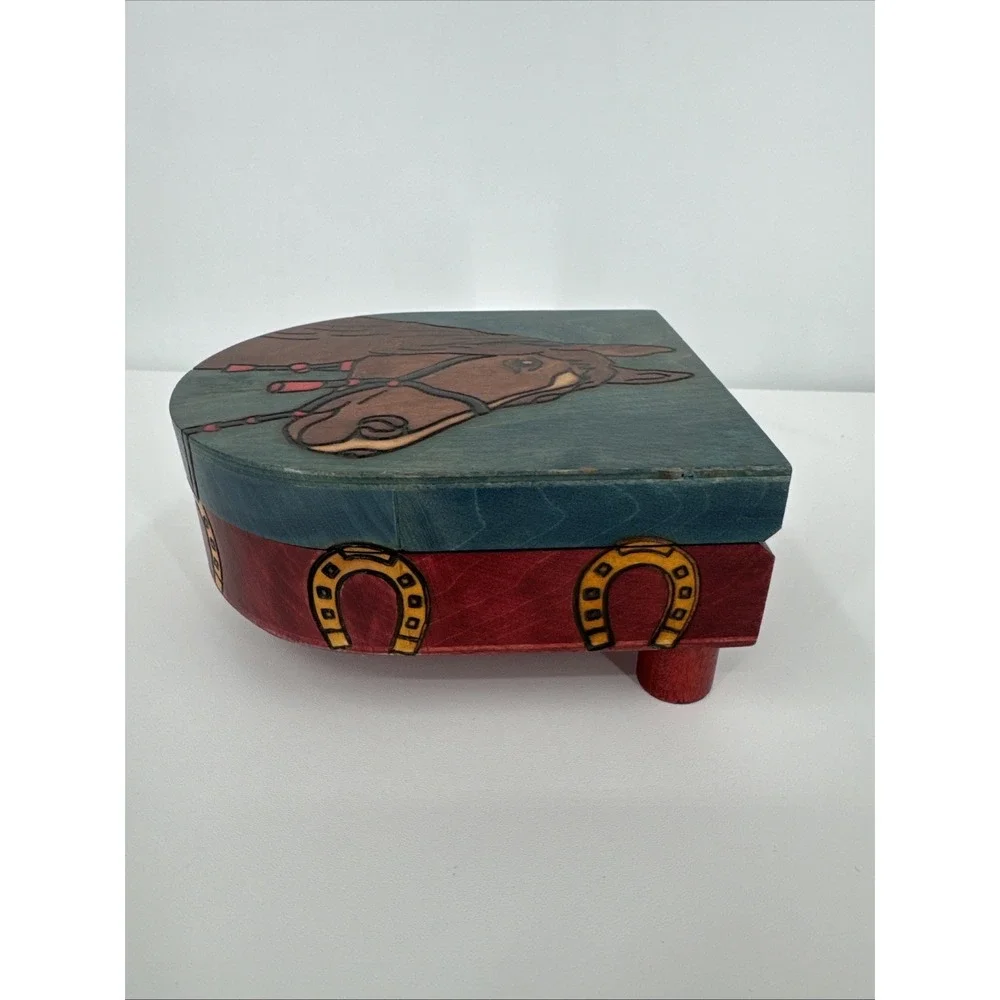 Polish Handmade‎ Wood Keepsake Jewelry  Box Equestrian Horse Trinket Keeper